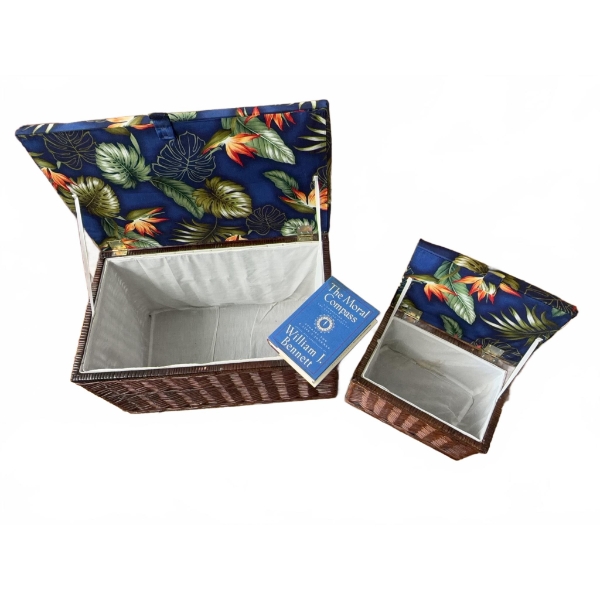 Wicker Storage Baskets with Floral Cushioned Lids