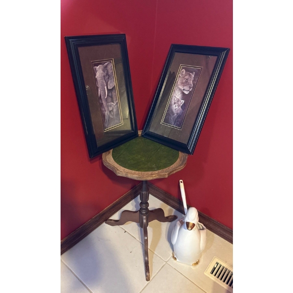 Bathroom Decor Collection Incl. Lovely Wooden Side Table, Animal Print By P. Manning