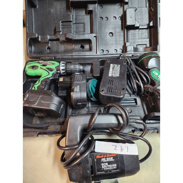 Hitachi 18V Cordless Drill and Flashlight Set with Charger and Black & Decker Jig Saw