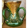 Image 3 : Antique Limoges Porcelain Urn w/ 22K Embellished Emerald Green Double Handled Vase  