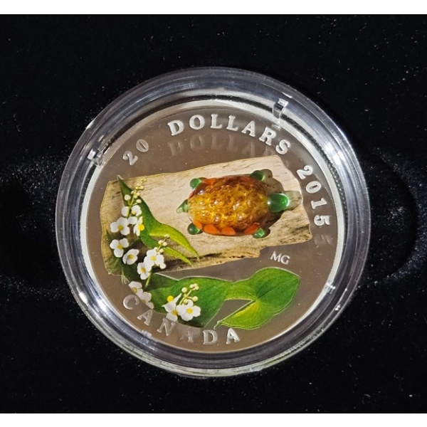 2015 $20 Venetian Glass Turtle with Broadleaf Arrowhead Flower - 99.9% Fine Silver Coin #2