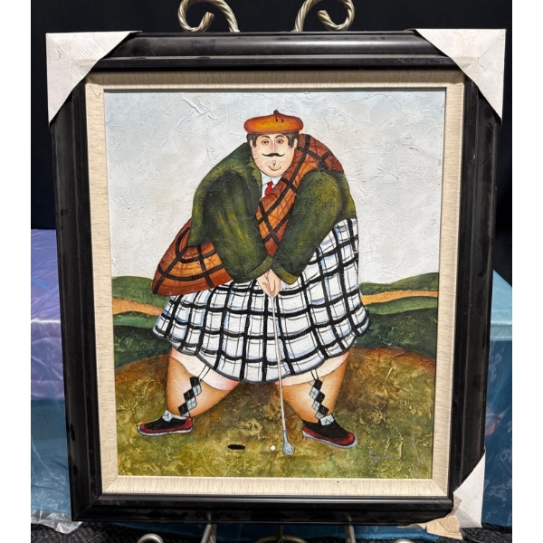 Illegible Signed Green Golfing Man 26Wx29.5H