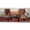 Pair of Solid Wood Antique Armchairs w/ Matching Solid Wood Antique Side Table (29W, 17D,  28T) 