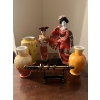 Image 1 :  Collection of Asian influenced pottery, statues and to Avon vintage flower vases and small, stainle