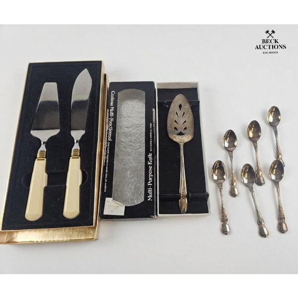 Collection Of Vintage-Style Tableware ,Cake Knife And Server Set With Cream-Colored Handles And More