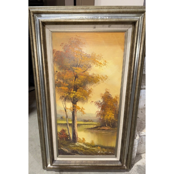 Serene Autumn Landscape w/River -Oil On Canvas Signed By I.Cafieri  19x31"tall