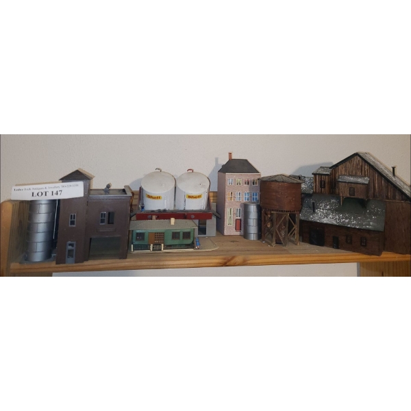Assorted Model Railway Buildings Incl: Shell Oil, Wooden House and Water Tower