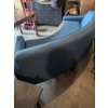 Image 3 : Curved Blue Upholstered Sofa with Tapered Wooden Legs
