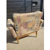 Image 3 : Teak Accent Chair w/ Jacquard Upholstery Brass Embellished Legs & Teak End Table