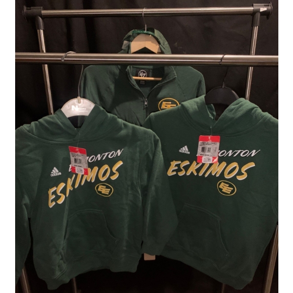Edmonton Eskimos Merch; 2 Children's Hoodies (M/L), And One Adult (M) Hoodie + Cap Set 