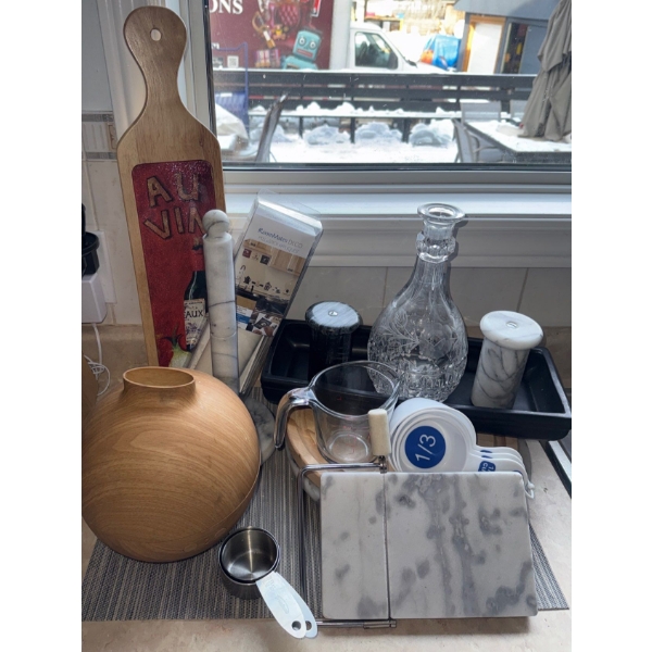 Marble Kitchen Classics - Cheese Guilitine Paper Towel Holder Crystal Decantor & More