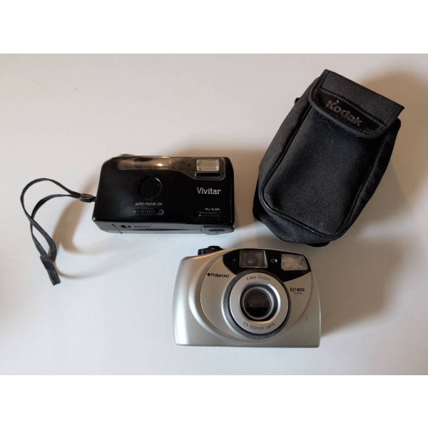 Vivitar Auto Focus DX Film Camera and Polaroid EZ1800 Digital Camera with Kodak Carrying Pouch