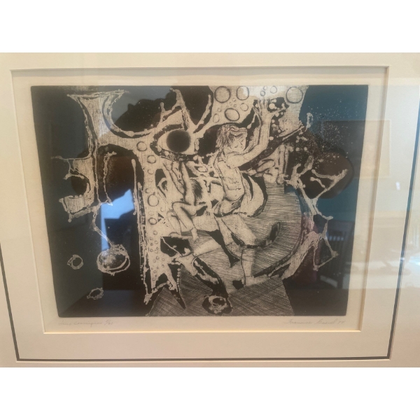 Francine Gravel 1974 "Jeux cosmiques" 5/20 etching on copper plate 18 x 16