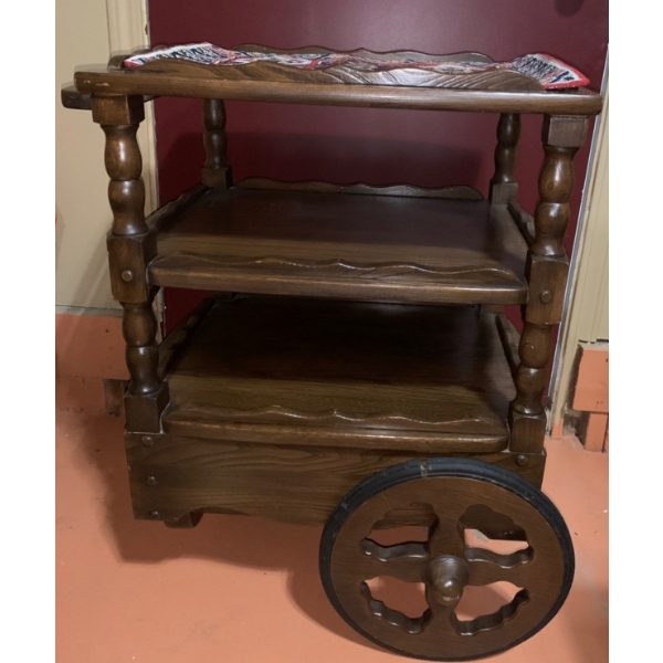 Wooden Wheeled Cart with 2 Shelves 31 T, 24 L, 17 W, Includes Placemat