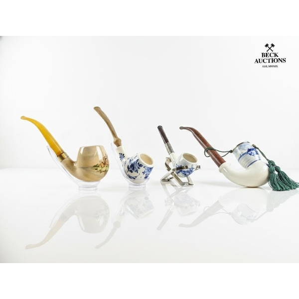 Collection Of Vintage  Delft Tobacco Pipes, Primarily Featuring Porcelain  Dutch-Style Pipes