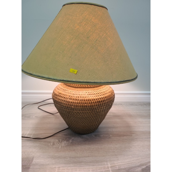 Wicker-look pottery lamp with beige shade- 19W, 22T