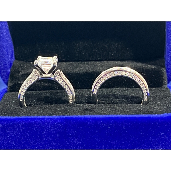 2ct GRA Certified Princess Cut Moissanite with CZ Wedding Set set in Sterling Silver 