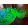 Image 2 : green uranium glass, large bowl and seven small bowls
