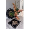 Image 1 : Ornate Wall Mirror 14T w/ Velvet Sequined Pillow Cover Faux Florals In Black Vase 