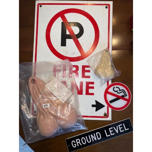 Balls For Car, No Parking Sign, No Smoking