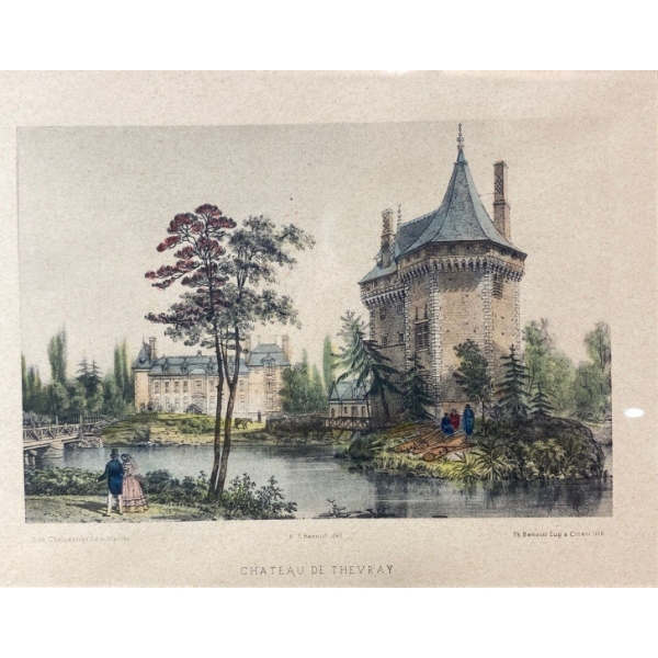 Colored Lithograph Print Titled ""Chateau De Thevray" Felix Benoist