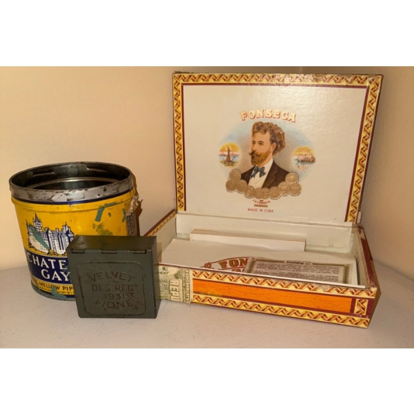 Antique Cigar Box w/ Tobacco Tin & More