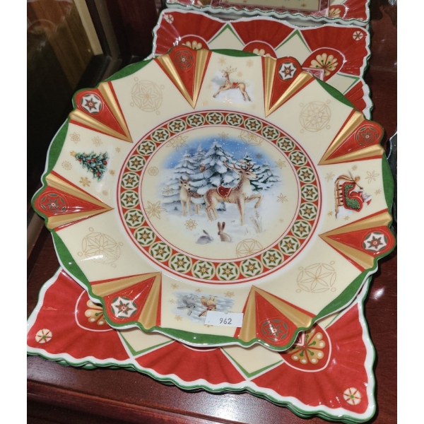  Holiday Decor Including: Santa Ceramic Placemat 13 L, 8 W and Reindeer Plate 