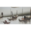Image 3 : Painting of Asian Fishing Boats,  51.5 x 27.5 Paint on Canvas Framed and Signed 