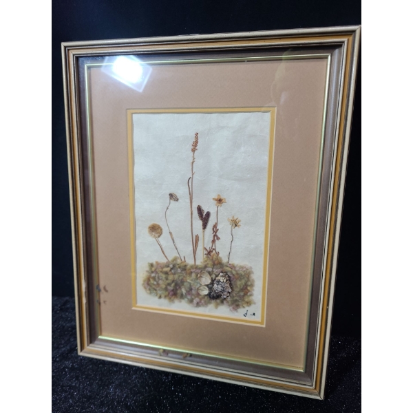 Untitled Dried and Dyed Wild Flowers, Artist: Mary Koonookoochook, Framed Under Glass 12 X 15 