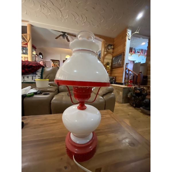  Vintage retro oil lantern turned into electric lamp .
Beautiful, painted base and shade