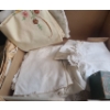 Image 3 : Vintage Kitchen Linens: Tableware, Doilies, Child's Apron, Sewing Machine Parts in Singer Box