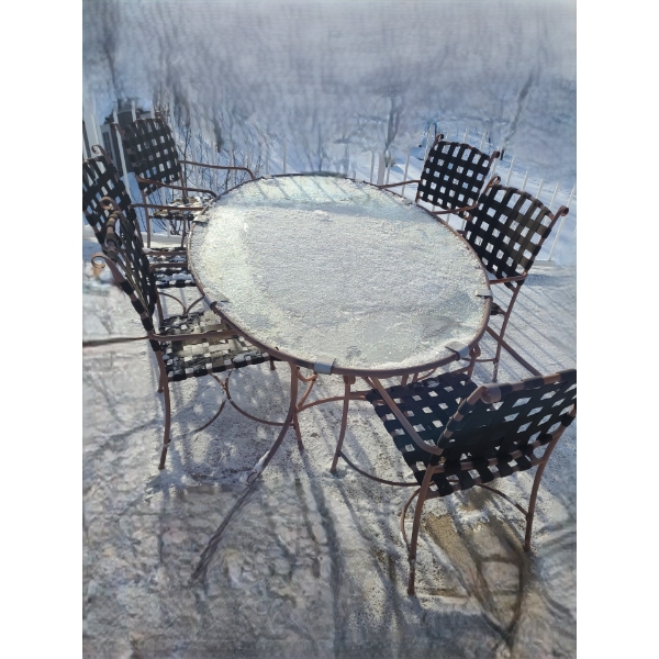 Patio Set Including Table 72 w, 29 h, 48 d  and 6 Chairs 21 w, 37 h, 21 d