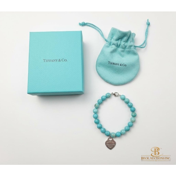 Tiffany & Co. Bead Bracelet 925 Sterling Silver Return to Tiffany Small Heart Tag Charm 