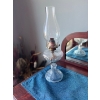 Image 1 : Antique Glass Oil Lamp with Ribbed Base &amp; Brass Burner
17.75 in high
 Oil well diameter 5 in