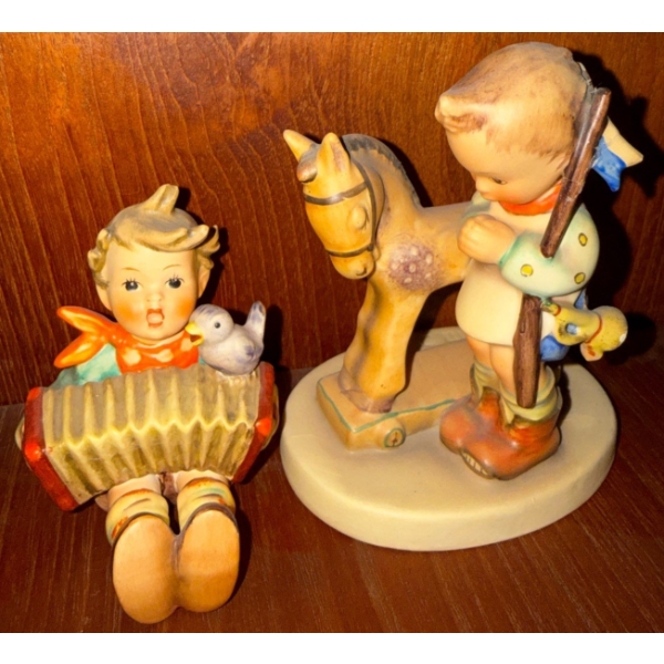 Vintage Collectible Hummel Goebel Porcelain Figurines- Prayer Before Battle  &  Accordian Player 