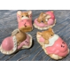 Pendelfin Pink Sleeping Rabbits (Largest is 4" Long): 'Snuggles', 'Peeps', 'Wakey', 'Dodger'