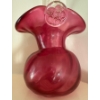 Image 4 : Vintage Cranberry Glass Basket w/twisted Handle & Cranberry Glass Vase 10"tall