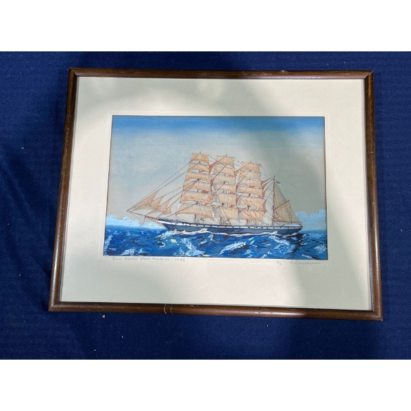 Bruce Davidson Four Mosted Steel Barque Original Watercolor 13Wx9H