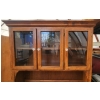 Image 7 : Teak Wood Buffet Hutch with Glass-Panel Doors and Open Storage