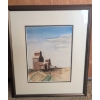 Image 2 : Framed Watercolor Painting Depicting Rural Scene with Grain Elevators