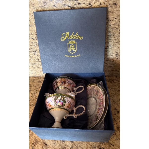 Adeline Fine Porcelain Tea Cups & Saucer Set in Box (4 Pcs) 