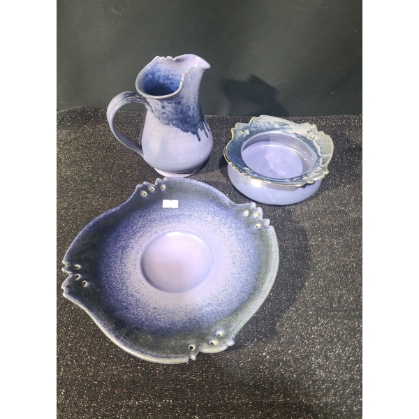 Assorted Pottery: Pitcher 3.5" Diameter Bottom, 6.5 T, Bowl 7" Top, 2 T, Plate 9" Diameter 