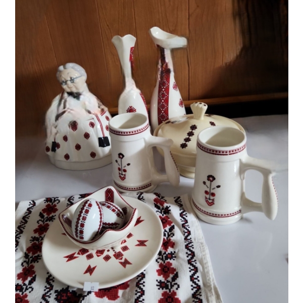 Ukrainian Design Cookie Jar 9 T, Pair of Vases 11 T, Steins Salt/ Pepper Shaker Eggs and More!