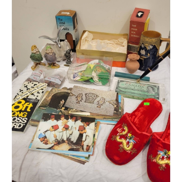 Chinese Slippers, an 8 Foot Crossword Puzzle, Vintage Postcards, and Glass Animals
