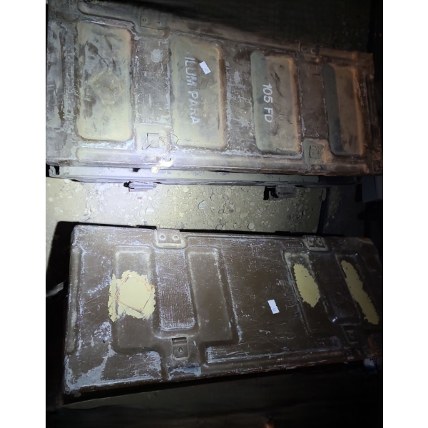 Two Metal Storage Boxes 25 W, 10 D, 6 T and 23 W, 9 D, 10 T 