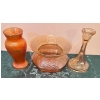 Image 1 : Soda Gold Spittoon Marigold Carnival Glass & Tree Of Life Candle Stick Jeanette Gls Co