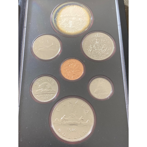 1980 Royal Canadian Mint Coin Set with Seven Coins and Certificate