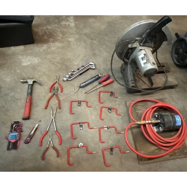 Automotive Repair Work Tools-  Chop Saw, Hammer, Pliers, Wrench, Hex Keys & More