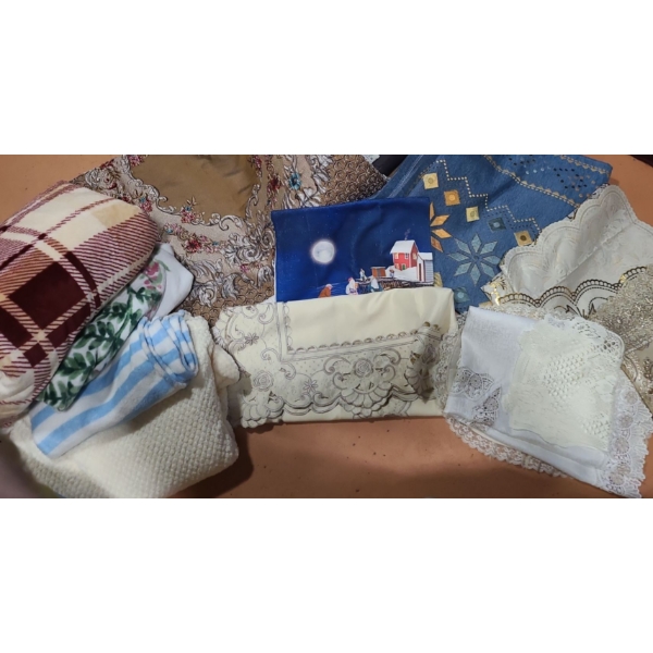Collection of Blankets, Throw Cushions, Couch Runners, and Table Decor 
