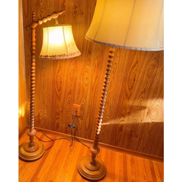 Solid Oak Mid Century Modern Spindle Floor Lamps